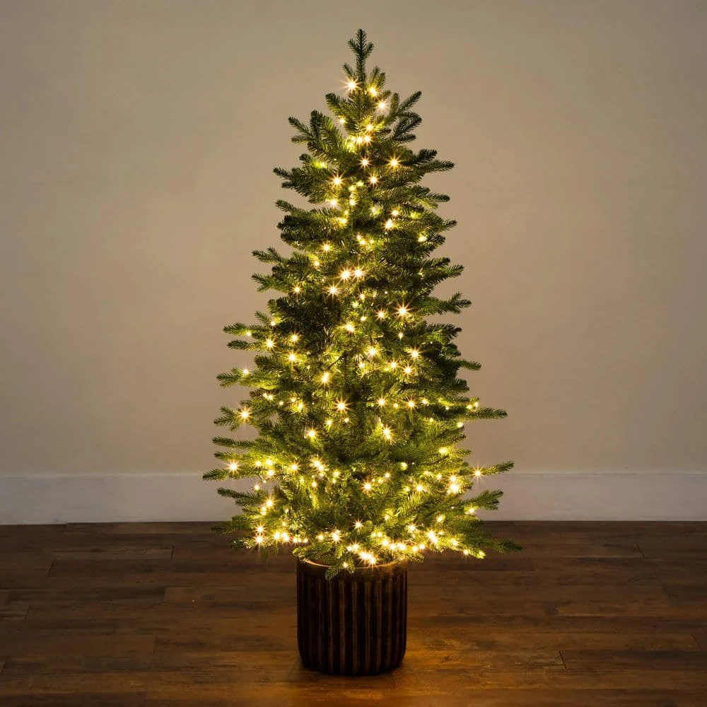 4.5 Ft. Pre-Lit Artificial Christmas Tree In Decorative Planter With 60-Clear LED Lights 4 4.5 Ft. Pre-Lit Artificial Christmas Tree In Decorative Planter With 60-Clear LED Lights - Image 2
