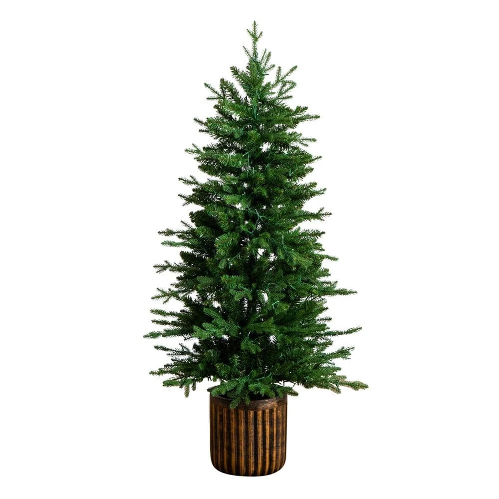 4.5 Ft. Pre-Lit Artificial Christmas Tree In Decorative Planter With 60-Clear LED Lights 7 4.5 Ft. Pre-Lit Artificial Christmas Tree In Decorative Planter With 60-Clear LED Lights - Image 5