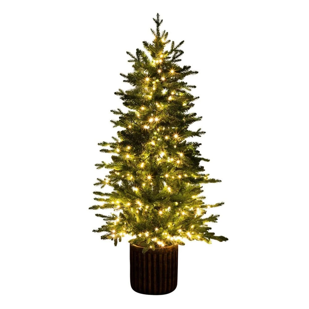 4.5 Ft. Pre-Lit Artificial Christmas Tree In Decorative Planter With 60-Clear LED Lights 3 4.5 Ft. Pre-Lit Artificial Christmas Tree In Decorative Planter With 60-Clear LED Lights