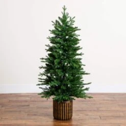 4.5 Ft. Pre-Lit Artificial Christmas Tree In Decorative Planter With 60-Clear LED Lights 14 4.5 Ft. Pre-Lit Artificial Christmas Tree In Decorative Planter With 60-Clear LED Lights -Christmas Gift Shop nearly natural pre lit christmas trees t5390 66 1000
