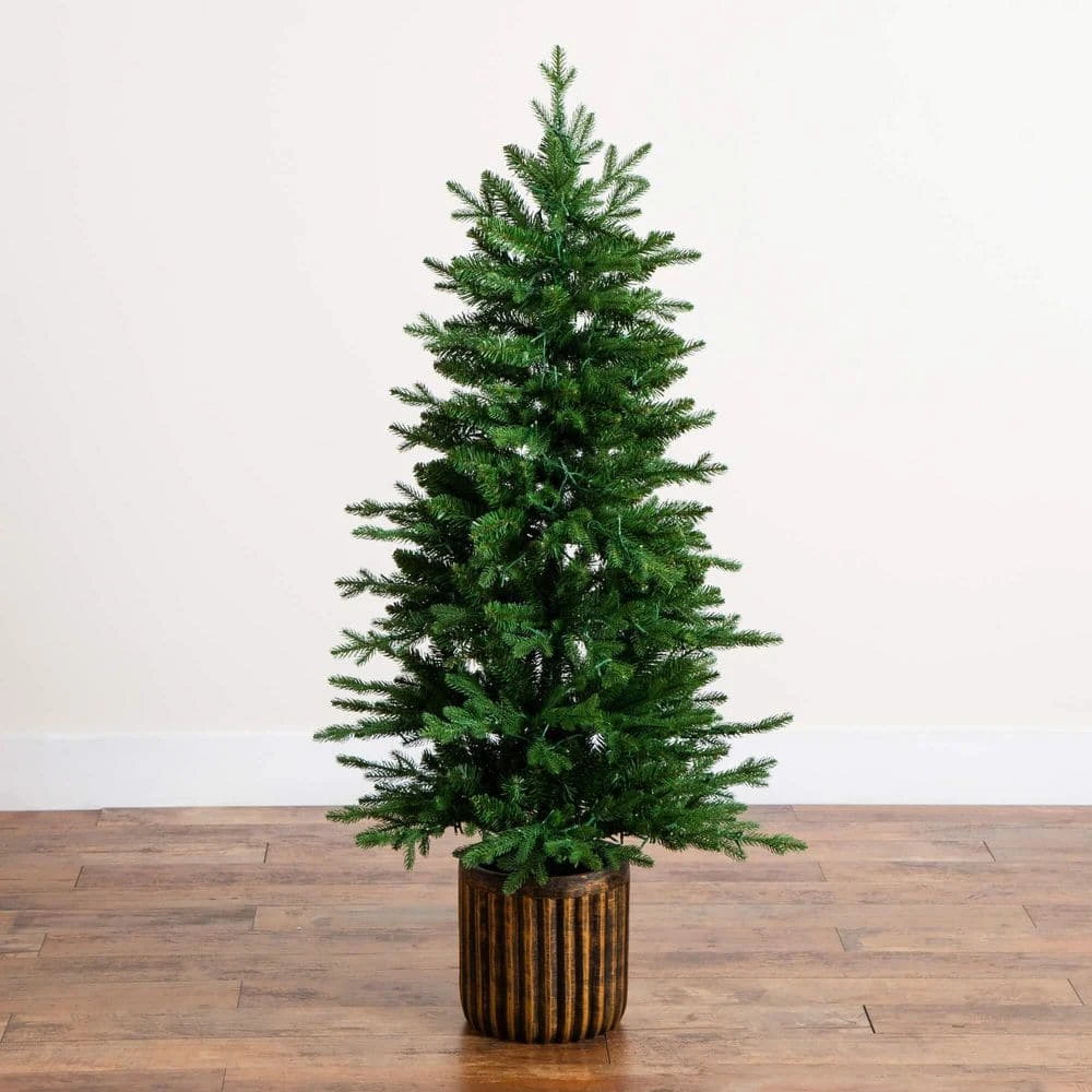 4.5 Ft. Pre-Lit Artificial Christmas Tree In Decorative Planter With 60-Clear LED Lights 5 4.5 Ft. Pre-Lit Artificial Christmas Tree In Decorative Planter With 60-Clear LED Lights - Image 3
