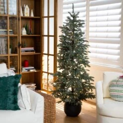 6 Ft. Pre-Lit Artificial Pine Christmas Tree In Round Black Decorative Planter With 60-Warm White LED Lights 19 6 Ft. Pre-Lit Artificial Pine Christmas Tree In Round Black Decorative Planter With 60-Warm White LED Lights -Christmas Gift Shop nearly natural pre lit christmas trees t5391 31 1000