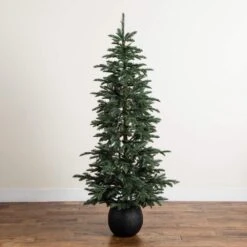 6 Ft. Pre-Lit Artificial Pine Christmas Tree In Round Black Decorative Planter With 60-Warm White LED Lights 18 6 Ft. Pre-Lit Artificial Pine Christmas Tree In Round Black Decorative Planter With 60-Warm White LED Lights -Christmas Gift Shop nearly natural pre lit christmas trees t5391 76 1000