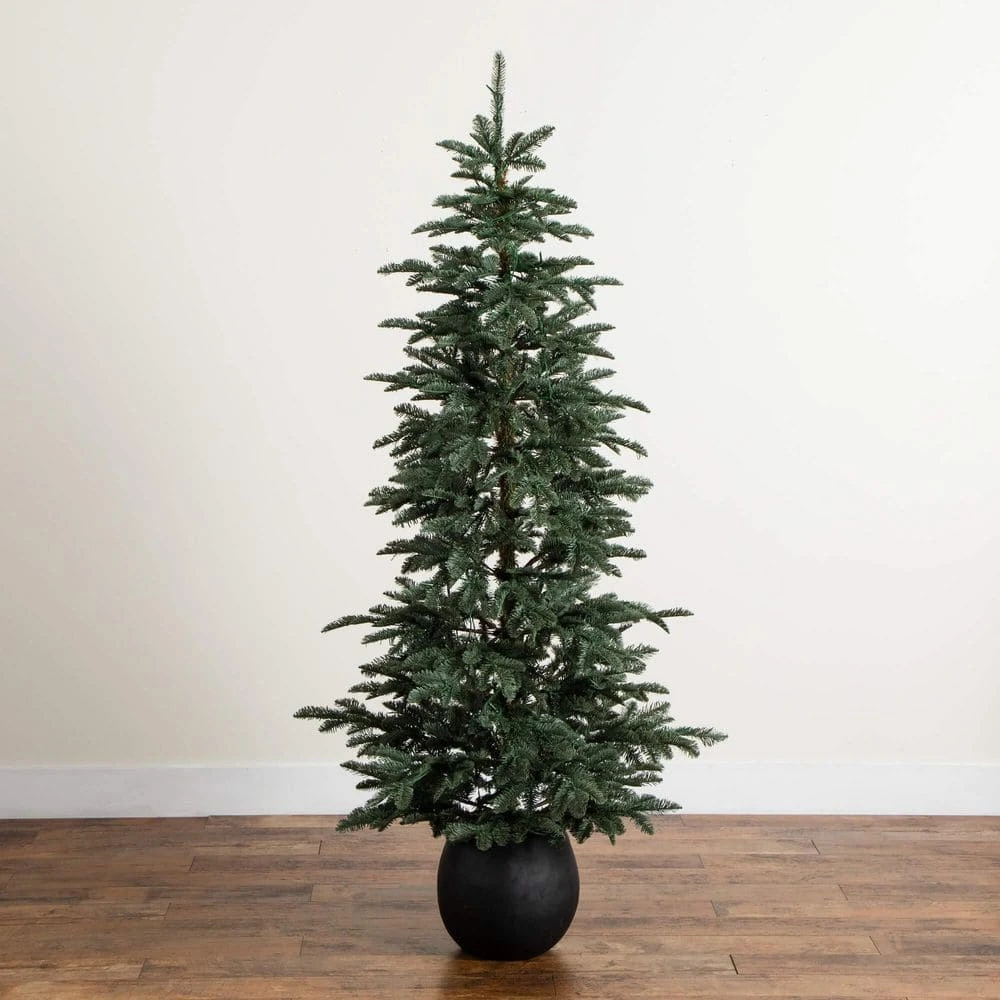 6 Ft. Pre-Lit Artificial Pine Christmas Tree In Round Black Decorative Planter With 60-Warm White LED Lights 10 6 Ft. Pre-Lit Artificial Pine Christmas Tree In Round Black Decorative Planter With 60-Warm White LED Lights - Image 8