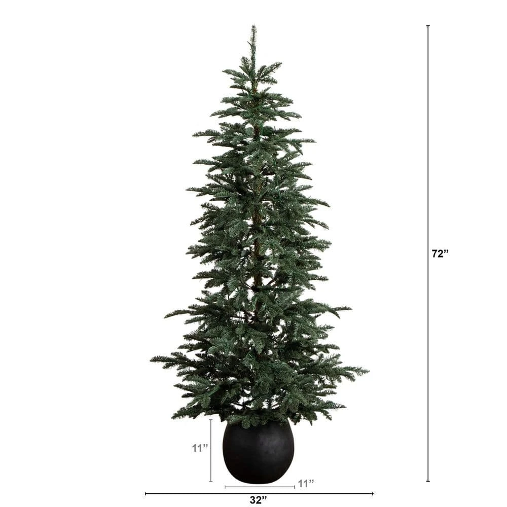 6 Ft. Pre-Lit Artificial Pine Christmas Tree In Round Black Decorative Planter With 60-Warm White LED Lights 5 6 Ft. Pre-Lit Artificial Pine Christmas Tree In Round Black Decorative Planter With 60-Warm White LED Lights - Image 3