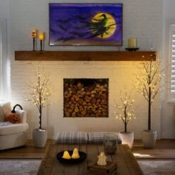 3 Ft. 5 Ft. 6 Ft. Artificial Brown Birch Trees With Warm White LED Lights - (Set Of 3) -Christmas Gift Shop nearly natural pre lit christmas trees t5395 31 1000