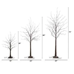 3 Ft. 5 Ft. 6 Ft. Artificial Brown Birch Trees With Warm White LED Lights - (Set Of 3) -Christmas Gift Shop nearly natural pre lit christmas trees t5395 4f 1000