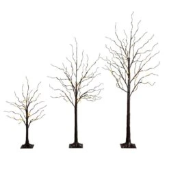 3 Ft. 5 Ft. 6 Ft. Artificial Brown Birch Trees With Warm White LED Lights - (Set Of 3)