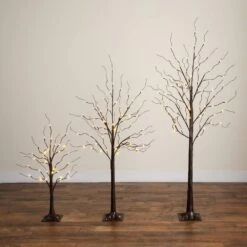 3 Ft. 5 Ft. 6 Ft. Artificial Brown Birch Trees With Warm White LED Lights - (Set Of 3) -Christmas Gift Shop nearly natural pre lit christmas trees t5395 c3 1000