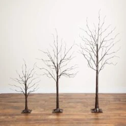 3 Ft. 5 Ft. 6 Ft. Artificial Brown Birch Trees With Warm White LED Lights - (Set Of 3) -Christmas Gift Shop nearly natural pre lit christmas trees t5395 d4 1000