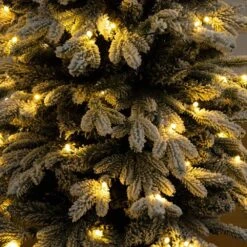 4 Ft. Pre-Lit Artificial Flocked Christmas Tree With 100-Warm White LED Lights In Decorative Trunk Planter -Christmas Gift Shop nearly natural pre lit christmas trees t5405 76 1000