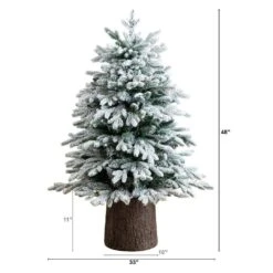 4 Ft. Pre-Lit Artificial Flocked Christmas Tree With 100-Warm White LED Lights In Decorative Trunk Planter -Christmas Gift Shop nearly natural pre lit christmas trees t5405 c3 1000