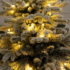 4 Ft. Pre-Lit Artificial Flocked Christmas Tree With 100-Warm White LED Lights In Decorative Trunk Planter -Christmas Gift Shop nearly natural pre lit christmas trees t5405 fa 1000