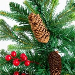 4 Ft. Pre-Lit Artificial Christmas Tree With Pinecones, Berries And 100-Multicolored LED Lights In Decorative Planter -Christmas Gift Shop nearly natural pre lit christmas trees t5406 1f 1000