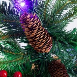 4 Ft. Pre-Lit Artificial Christmas Tree With Pinecones, Berries And 100-Multicolored LED Lights In Decorative Planter -Christmas Gift Shop nearly natural pre lit christmas trees t5406 76 1000