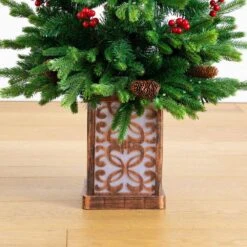 4 Ft. Pre-Lit Artificial Christmas Tree With Pinecones, Berries And 100-Multicolored LED Lights In Decorative Planter -Christmas Gift Shop nearly natural pre lit christmas trees t5406 77 1000