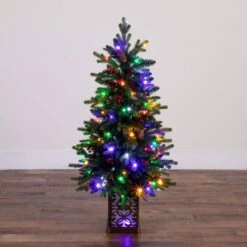 4 Ft. Pre-Lit Artificial Christmas Tree With Pinecones, Berries And 100-Multicolored LED Lights In Decorative Planter -Christmas Gift Shop nearly natural pre lit christmas trees t5406 a0 1000
