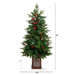 4 Ft. Pre-Lit Artificial Christmas Tree With Pinecones, Berries And 100-Multicolored LED Lights In Decorative Planter -Christmas Gift Shop nearly natural pre lit christmas trees t5406 c3 1000