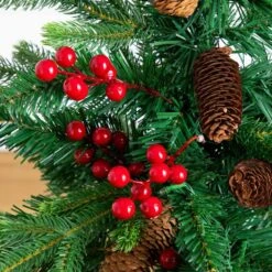 4 Ft. Pre-Lit Artificial Christmas Tree With Pinecones, Berries And 100-Multicolored LED Lights In Decorative Planter -Christmas Gift Shop nearly natural pre lit christmas trees t5406 fa 1000