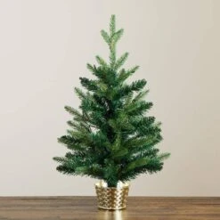 2 Ft. Pre-Lit Artificial Classic Christmas Tree With 35-Warm White LED Lights In Gold Decorative Planter -Christmas Gift Shop nearly natural pre lit christmas trees t5407 1d 1000