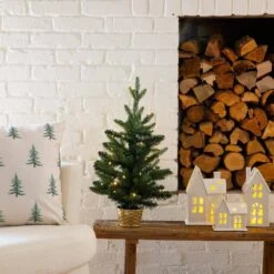 2 Ft. Pre-Lit Artificial Classic Christmas Tree With 35-Warm White LED Lights In Gold Decorative Planter -Christmas Gift Shop nearly natural pre lit christmas trees t5407 31 1000