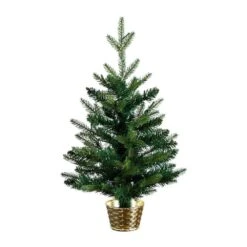 2 Ft. Pre-Lit Artificial Classic Christmas Tree With 35-Warm White LED Lights In Gold Decorative Planter -Christmas Gift Shop nearly natural pre lit christmas trees t5407 4f 1000