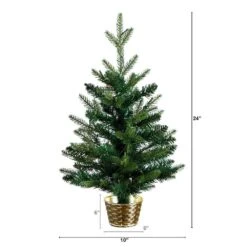 2 Ft. Pre-Lit Artificial Classic Christmas Tree With 35-Warm White LED Lights In Gold Decorative Planter -Christmas Gift Shop nearly natural pre lit christmas trees t5407 c3 1000