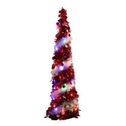 4 Ft. Pre-Lit Pop Up Red And White Tinsel Christmas Tree With 50-Multicolored LED Lights -Christmas Gift Shop nearly natural pre lit christmas trees t5408 4f 1000