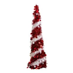 4 Ft. Pre-Lit Pop Up Red And White Tinsel Christmas Tree With 50-Multicolored LED Lights