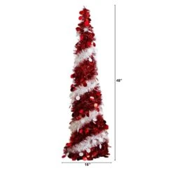 4 Ft. Pre-Lit Pop Up Red And White Tinsel Christmas Tree With 50-Multicolored LED Lights -Christmas Gift Shop nearly natural pre lit christmas trees t5408 c3 1000