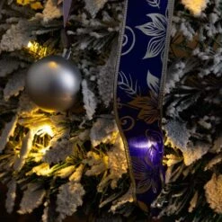 5 Ft. Pre-Lit Artificial Pop Up Flocked Christmas Tree With Silver & Blue Ornaments, Ribbons & 100-Warm White LED Lights -Christmas Gift Shop nearly natural pre lit christmas trees t5413 1d 1000