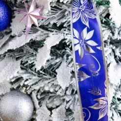 5 Ft. Pre-Lit Artificial Pop Up Flocked Christmas Tree With Silver & Blue Ornaments, Ribbons & 100-Warm White LED Lights -Christmas Gift Shop nearly natural pre lit christmas trees t5413 1f 1000