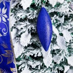 5 Ft. Pre-Lit Artificial Pop Up Flocked Christmas Tree With Silver & Blue Ornaments, Ribbons & 100-Warm White LED Lights -Christmas Gift Shop nearly natural pre lit christmas trees t5413 44 1000