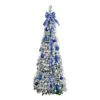 5 Ft. Pre-Lit Artificial Pop Up Flocked Christmas Tree With Silver & Blue Ornaments, Ribbons & 100-Warm White LED Lights -Christmas Gift Shop nearly natural pre lit christmas trees t5413 64 1000