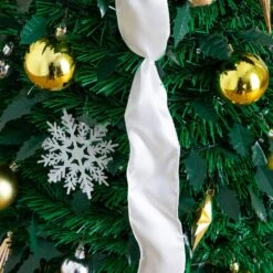 5 Ft. Pre-Lit Artificial Pop Up Christmas Tree With Gold And Silver Ornaments, Ribbons And 100-Warm White LED Lights -Christmas Gift Shop nearly natural pre lit christmas trees t5414 44 1000