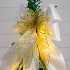 5 Ft. Pre-Lit Artificial Pop Up Christmas Tree With Gold And Silver Ornaments, Ribbons And 100-Warm White LED Lights -Christmas Gift Shop nearly natural pre lit christmas trees t5414 77 1000