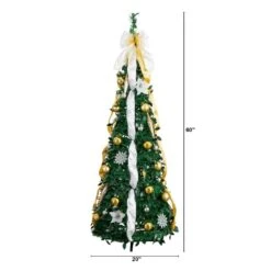 5 Ft. Pre-Lit Artificial Pop Up Christmas Tree With Gold And Silver Ornaments, Ribbons And 100-Warm White LED Lights -Christmas Gift Shop nearly natural pre lit christmas trees t5414 c3 1000