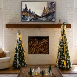 5 Ft. Pre-Lit Artificial Pop Up Christmas Tree With Gold And Silver Ornaments, Ribbons And 100-Warm White LED Lights -Christmas Gift Shop nearly natural pre lit christmas trees t5414 d4 1000