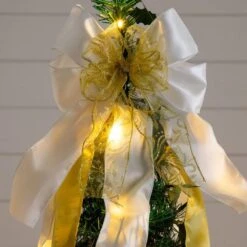 6 Ft. Pre-Lit Artificial Pop Up Christmas Tree With Gold And Silver Ornaments, Ribbons And 150-Warm White LED Lights -Christmas Gift Shop nearly natural pre lit christmas trees t5415 1d 1000