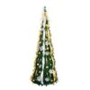 6 Ft. Pre-Lit Artificial Pop Up Christmas Tree With Gold And Silver Ornaments, Ribbons And 150-Warm White LED Lights -Christmas Gift Shop nearly natural pre lit christmas trees t5415 64 1000