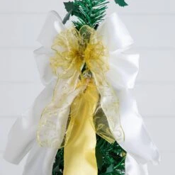 6 Ft. Pre-Lit Artificial Pop Up Christmas Tree With Gold And Silver Ornaments, Ribbons And 150-Warm White LED Lights -Christmas Gift Shop nearly natural pre lit christmas trees t5415 76 1000