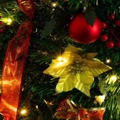 5 Ft. Pre-Lit Artificial Pop Up Christmas Tree With Red And Gold Ornaments, Ribbons And 100-Warm White LED Lights -Christmas Gift Shop nearly natural pre lit christmas trees t5416 1d 1000