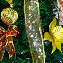 5 Ft. Pre-Lit Artificial Pop Up Christmas Tree With Red And Gold Ornaments, Ribbons And 100-Warm White LED Lights -Christmas Gift Shop nearly natural pre lit christmas trees t5416 1f 1000