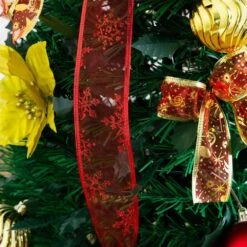 5 Ft. Pre-Lit Artificial Pop Up Christmas Tree With Red And Gold Ornaments, Ribbons And 100-Warm White LED Lights -Christmas Gift Shop nearly natural pre lit christmas trees t5416 44 1000