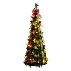 5 Ft. Pre-Lit Artificial Pop Up Christmas Tree With Red And Gold Ornaments, Ribbons And 100-Warm White LED Lights -Christmas Gift Shop nearly natural pre lit christmas trees t5416 4f 1000