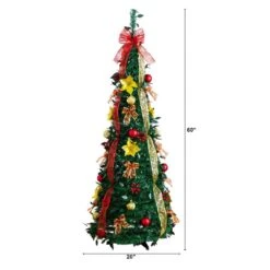 5 Ft. Pre-Lit Artificial Pop Up Christmas Tree With Red And Gold Ornaments, Ribbons And 100-Warm White LED Lights -Christmas Gift Shop nearly natural pre lit christmas trees t5416 c3 1000