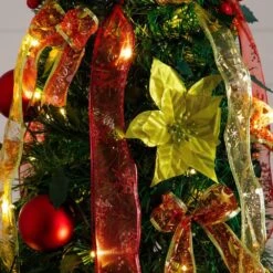 6 Ft. Pre-Lit Artificial Pop Up Christmas Tree With Red And Gold Ornaments, Ribbons And 150-Warm White LED Lights -Christmas Gift Shop nearly natural pre lit christmas trees t5417 66 1000