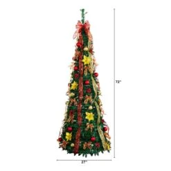 6 Ft. Pre-Lit Artificial Pop Up Christmas Tree With Red And Gold Ornaments, Ribbons And 150-Warm White LED Lights -Christmas Gift Shop nearly natural pre lit christmas trees t5417 c3 1000