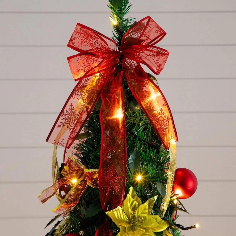 7 Ft. Pre-Lit Artificial Pop Up Christmas Tree With Red And Gold Ornaments, Ribbons And 180-Warm White LED Lights 6 7 Ft. Pre-Lit Artificial Pop Up Christmas Tree With Red And Gold Ornaments, Ribbons And 180-Warm White LED Lights - Image 4