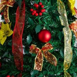 7 Ft. Pre-Lit Artificial Pop Up Christmas Tree With Red And Gold Ornaments, Ribbons And 180-Warm White LED Lights 23 7 Ft. Pre-Lit Artificial Pop Up Christmas Tree With Red And Gold Ornaments, Ribbons And 180-Warm White LED Lights -Christmas Gift Shop nearly natural pre lit christmas trees t5418 1f 1000